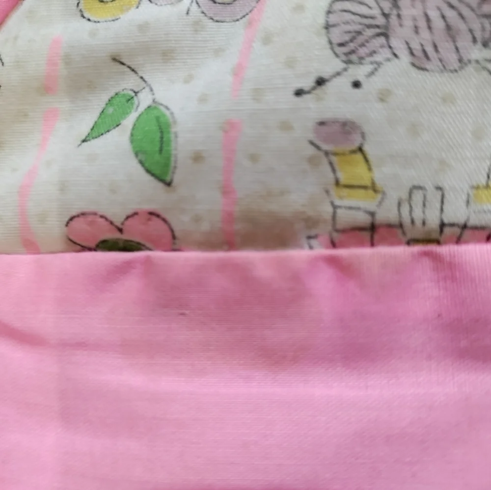 Vintage handmade child's quilt and matching pillow pink and print
